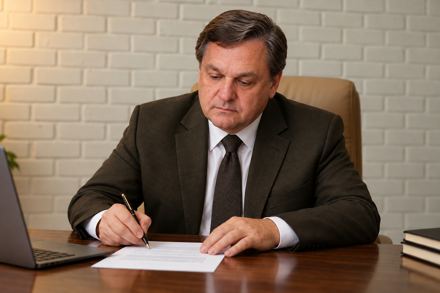 Attorney John I. Harris III reviewing and signing legal documents